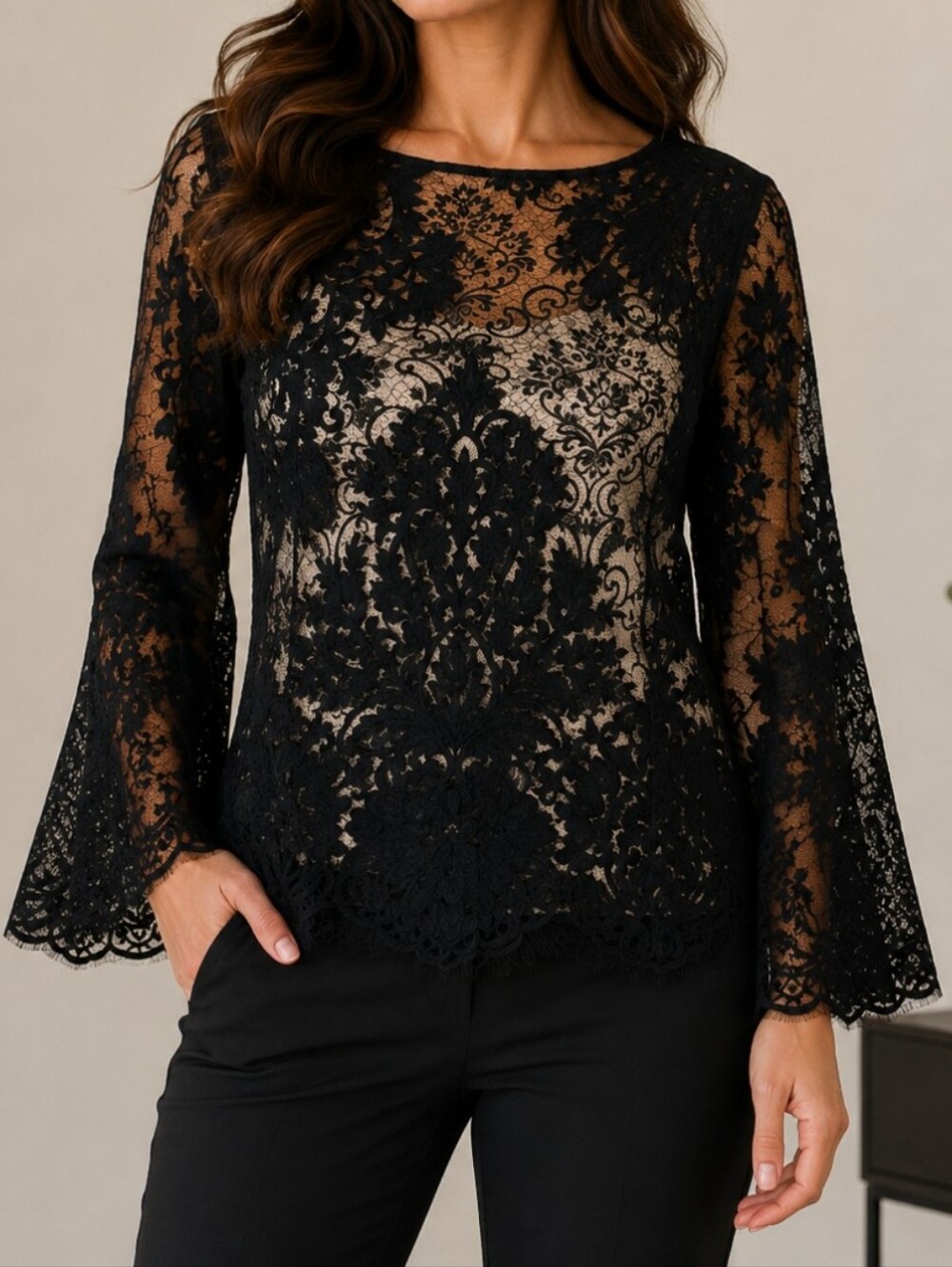 Karen Kane Flare Sleeve Lace Top Size XS